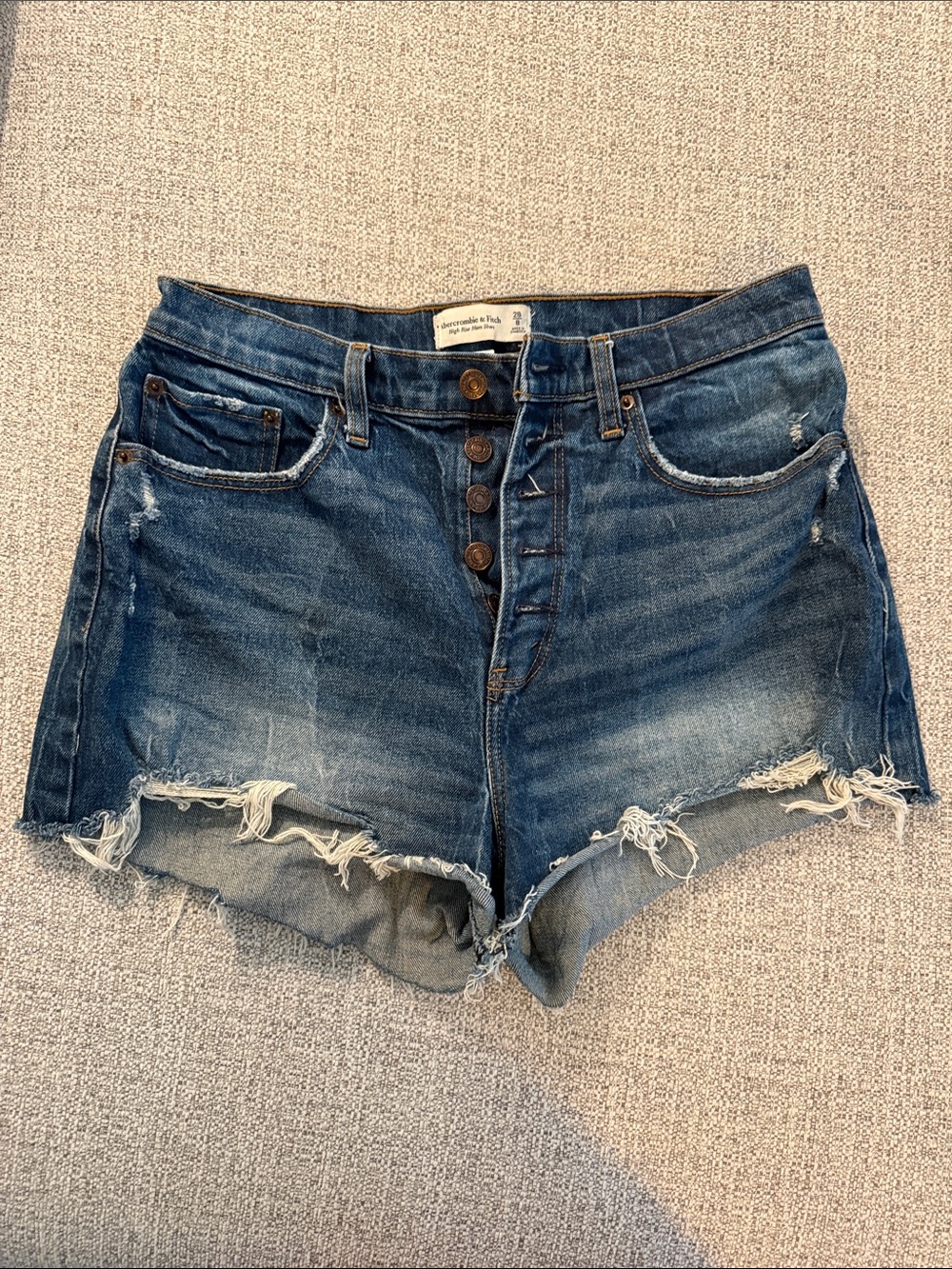 Abercrombie & Fitch Distressed Button-Fly Denim Shorts - Blue